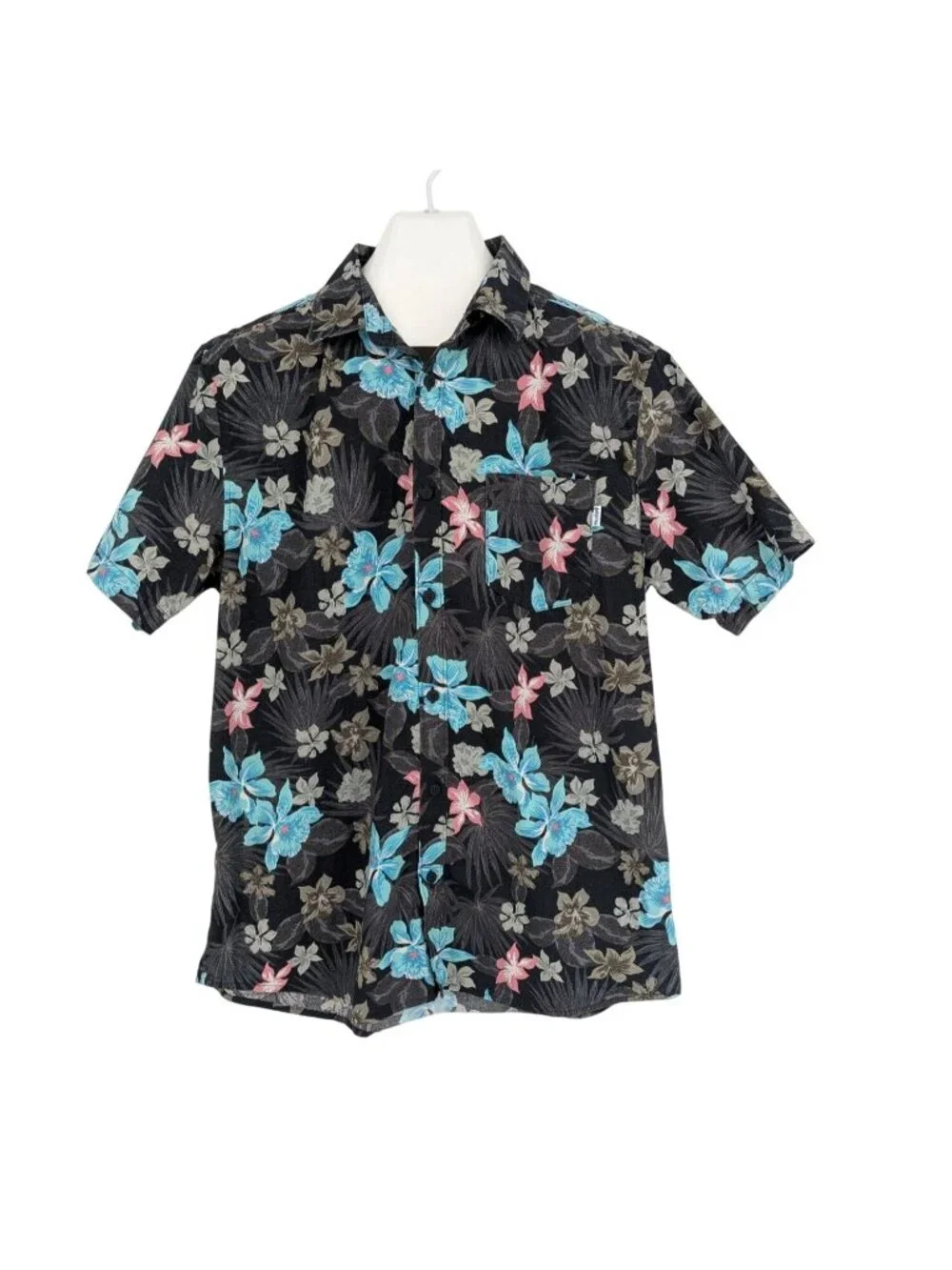 Hurley Floral Hawaiian Button Up Shirt Tropical Stretch Skater Surf Y2K‎ Large